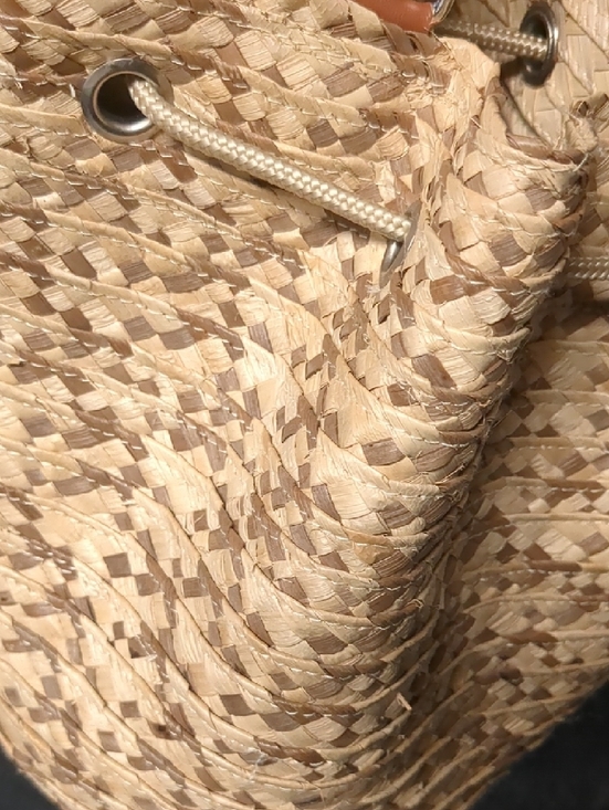 Woven Straw Bucket Bag with Tan Leather Strap - Picture 2 of 2